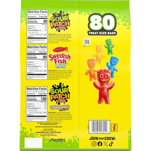 SOUR PATCH KIDS and SWEDISH FISH Mini Soft & Chewy Candy Variety Pack  Bulk Candy  80 Treat-Size Snack Packs
