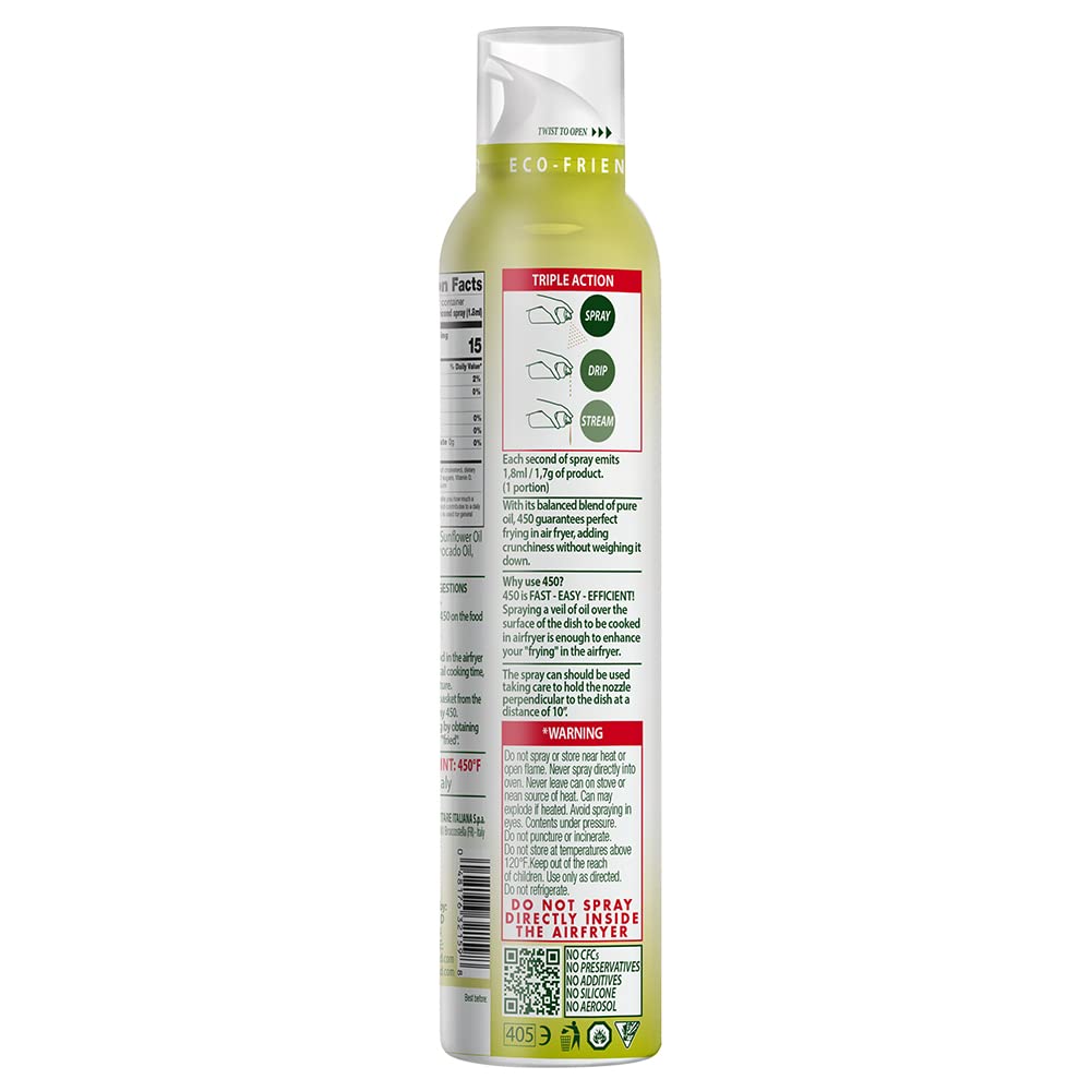 Mantova Air Fryer Spray 450F Smoke Point - All-Natural High-Heat Cooking Oil - Perfect For Air Fryers, Roasting, Grilling, Baking, And Sautéing-High Smoke Point, Non-Aerosol Spray, Easy To Use And Mess-Free - Made In Italy - (Pack Of 1)