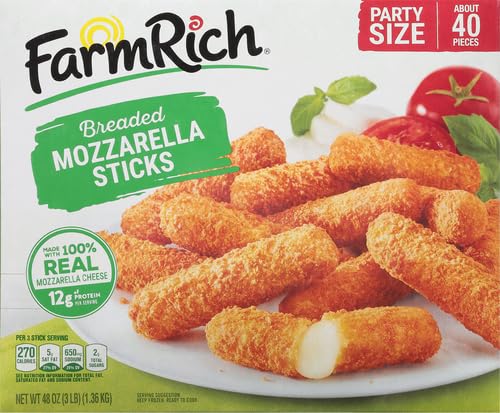 Farm Rich Mozzarella Cheese Sticks - Frozen Appetizers for Parties, Breaded Cheese Stick, 48 oz Pack - Farm Rich Snacks