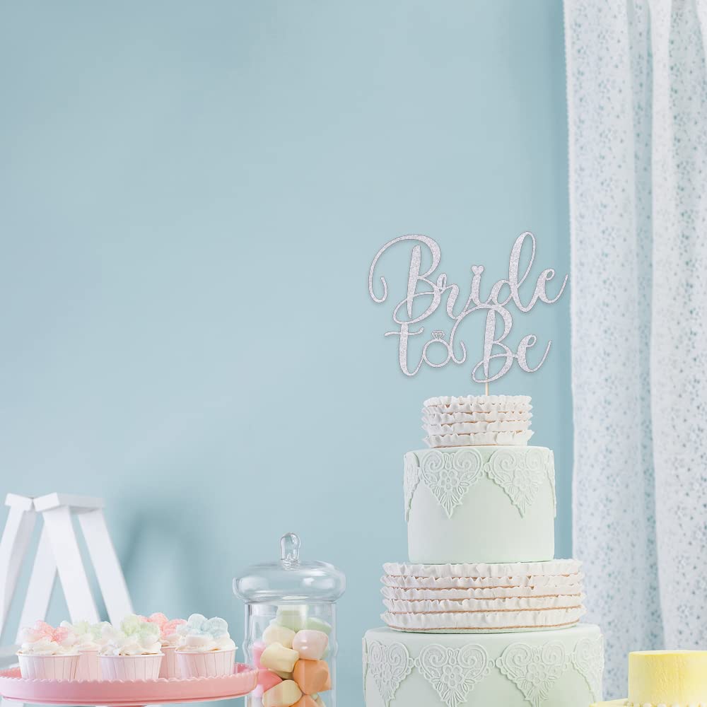 Sodasos Silver Glitter Bride To Be Cake Topper - Bridal Shower Cake Topper,For Wedding Shower;Engagement;Bachelorette;Hen Party Decorations (Silver)