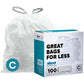 Plasticplace Simplehuman (X) Code C Compatible White Drawstring Garbage Liners 2.6-3.2 Gallon / 10-12 Liter, 100 Count