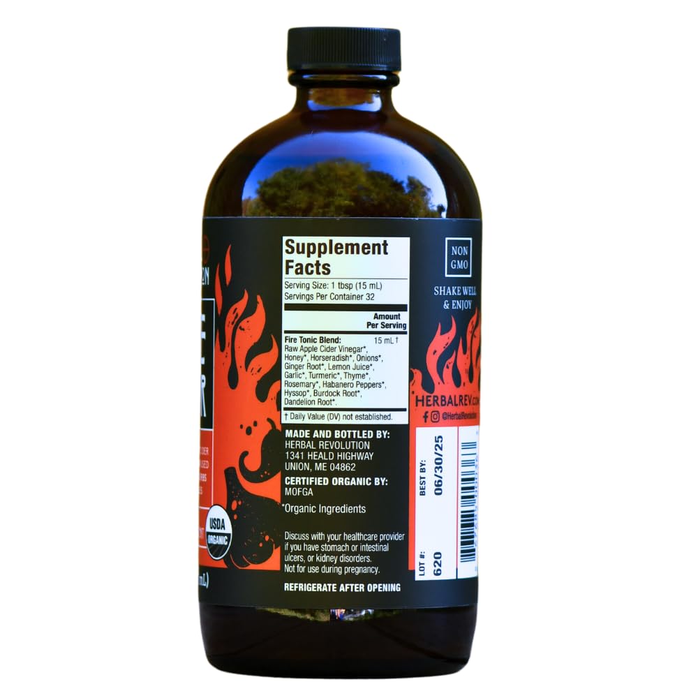 Herbal Revolution Fire Cider Apple Cider Vinegar - Organic Non-GMO with Ginger & Hot Peppers - 16 Fl Oz