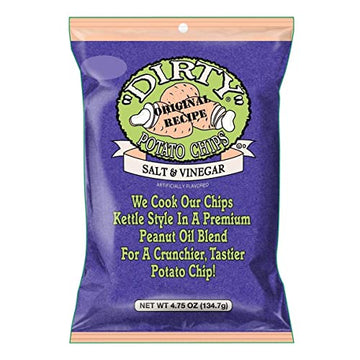 Dirty Potato Chips Dirty Kettle Chips Bag, Salt And Vinegar, 4.75 Oz., 12 Count, 4.75 Ounce (Pack Of 12)