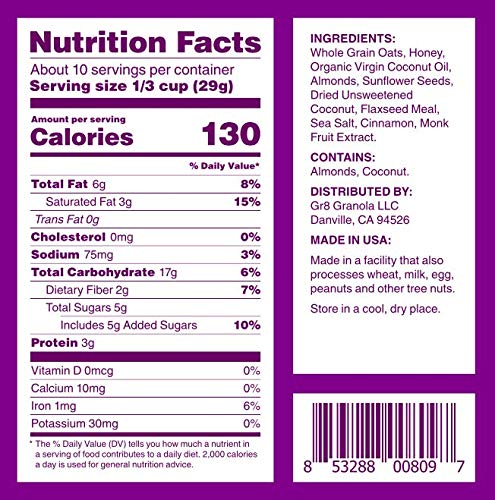 Gr8Nola The Original - Healthy, Low Sugar Granola Cereal - Made With Superfoods, Whole Almonds, Honey, Cinnamon And Flaxseed, So
