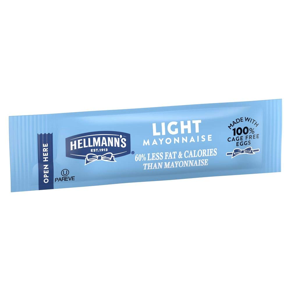 Hellmann s Light Mayonnaise Stick Packets Easy Open, Condiment for Sandwiches, Salads, Mayo Made with 100% Cage Free Eggs, Glut