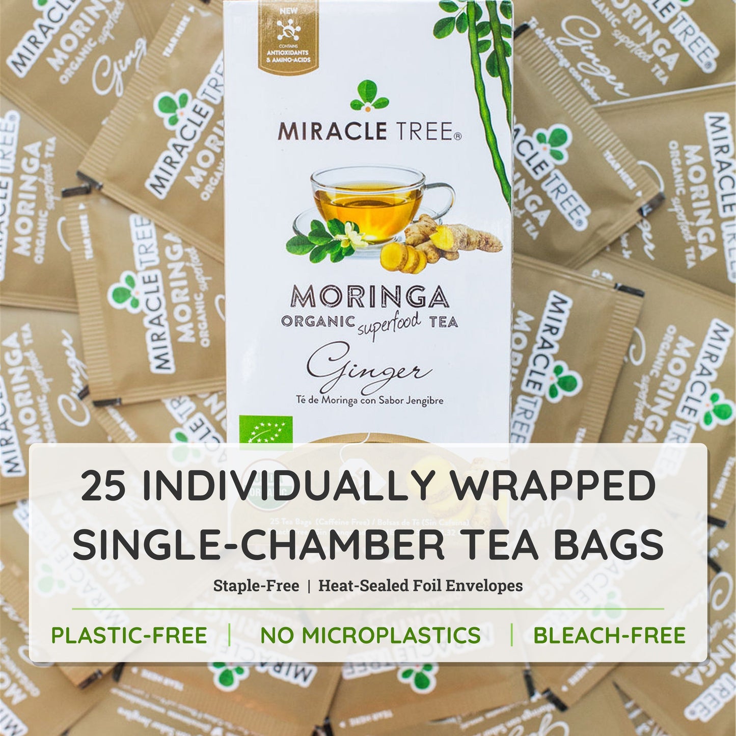 Organic Moringa Tea - Ginger - Caffeine-Free Herbal Tea