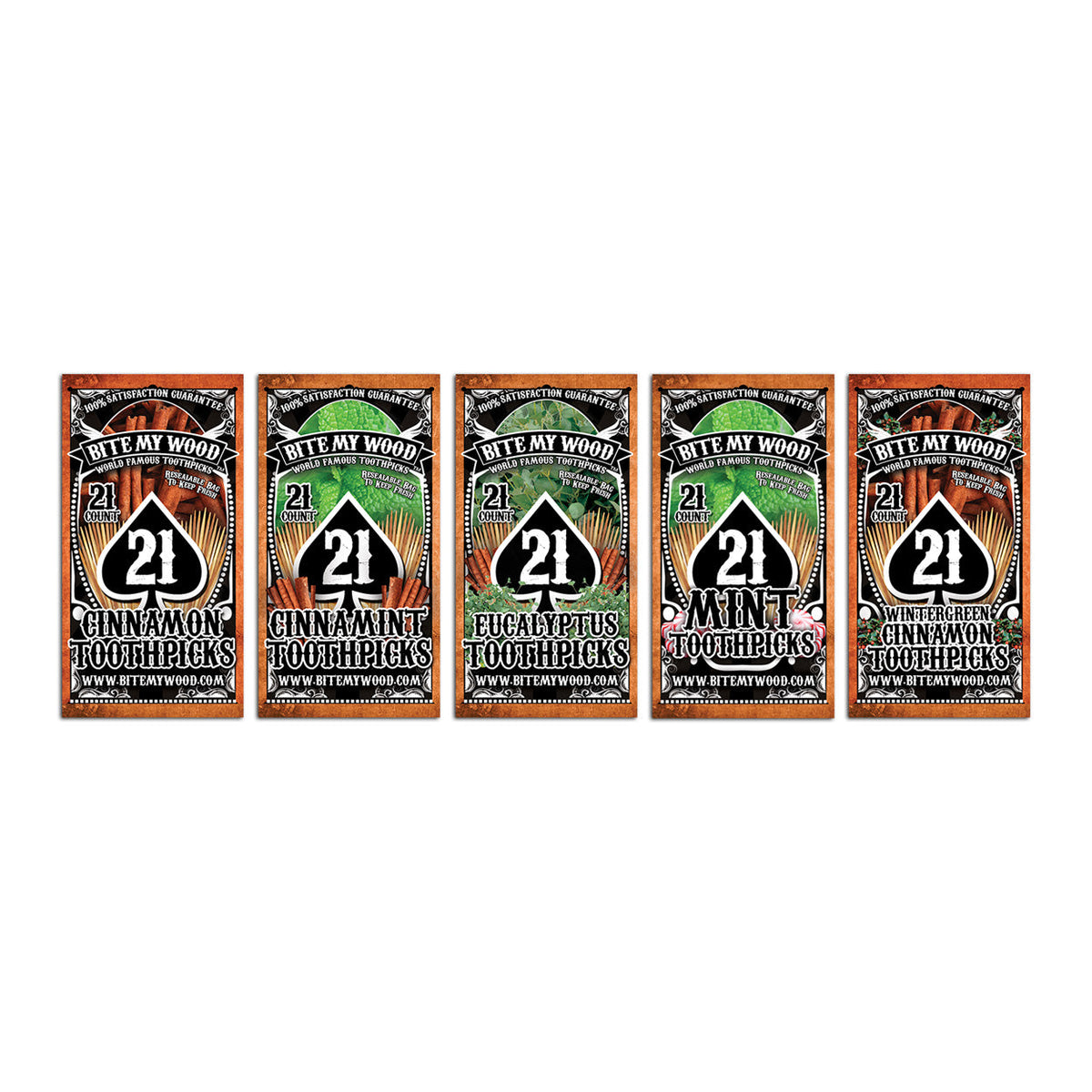 Flavored Birchwood Toothpicks Variety Pack, 21-Count Resealable Bags