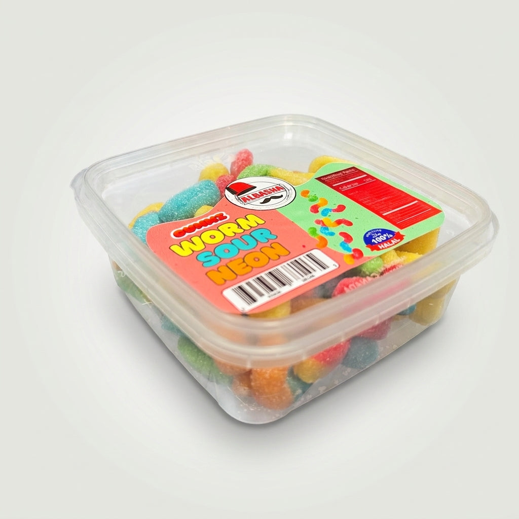 Albasha Gummz Worm Sour Neon - Halal Gummy Candy