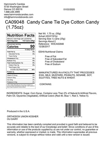 Hand-Spun Jumbo Candy Cane - Tye Dye / Cotton Candy - 1.75oz