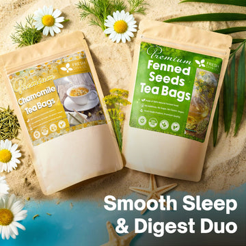 Smooth Sleep & Digest Duo, Chamomile Flower & Fennel Seed Herbal Tea Bags, 100% Natural & Pure Flowers and Seeds, Eco-Conscious & Biodegradable Tea Bags, No Sugar, No Caffeine, No Gluten, Vegan – Herbal Beverage