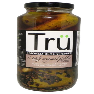 Tru Pickles Smoked Black Pepper Pickles Jar, 24 oz, Pack of 6, Plastic, Model 3701