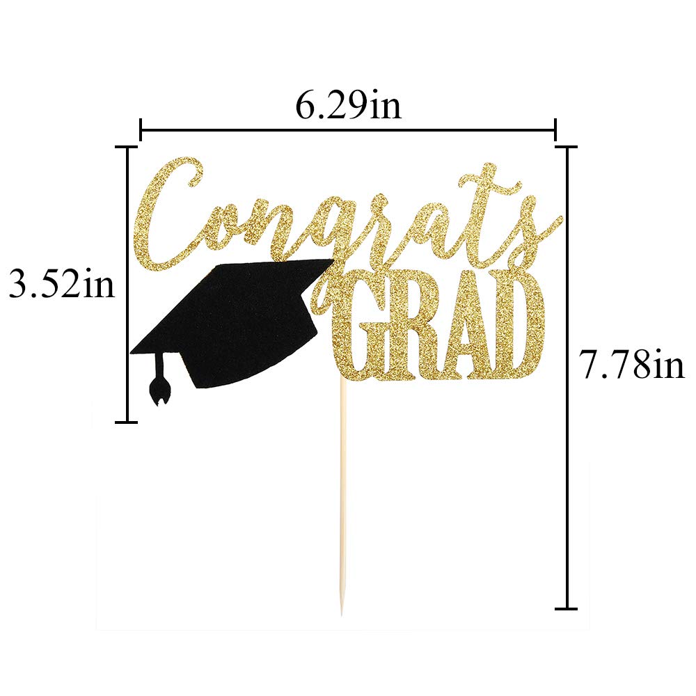 Palasasa Congrats Grad Cake Topper, 2024 Graduate Party Decorations (Gold 6.6Inch)