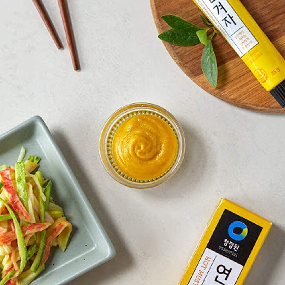 Chung Jung One Korean Premium Hot Spicy Yellow Mustard Paste, All-Natural, No Synthetic Additives, Versatile For Hot Dogs And Naengmyeon, 95G