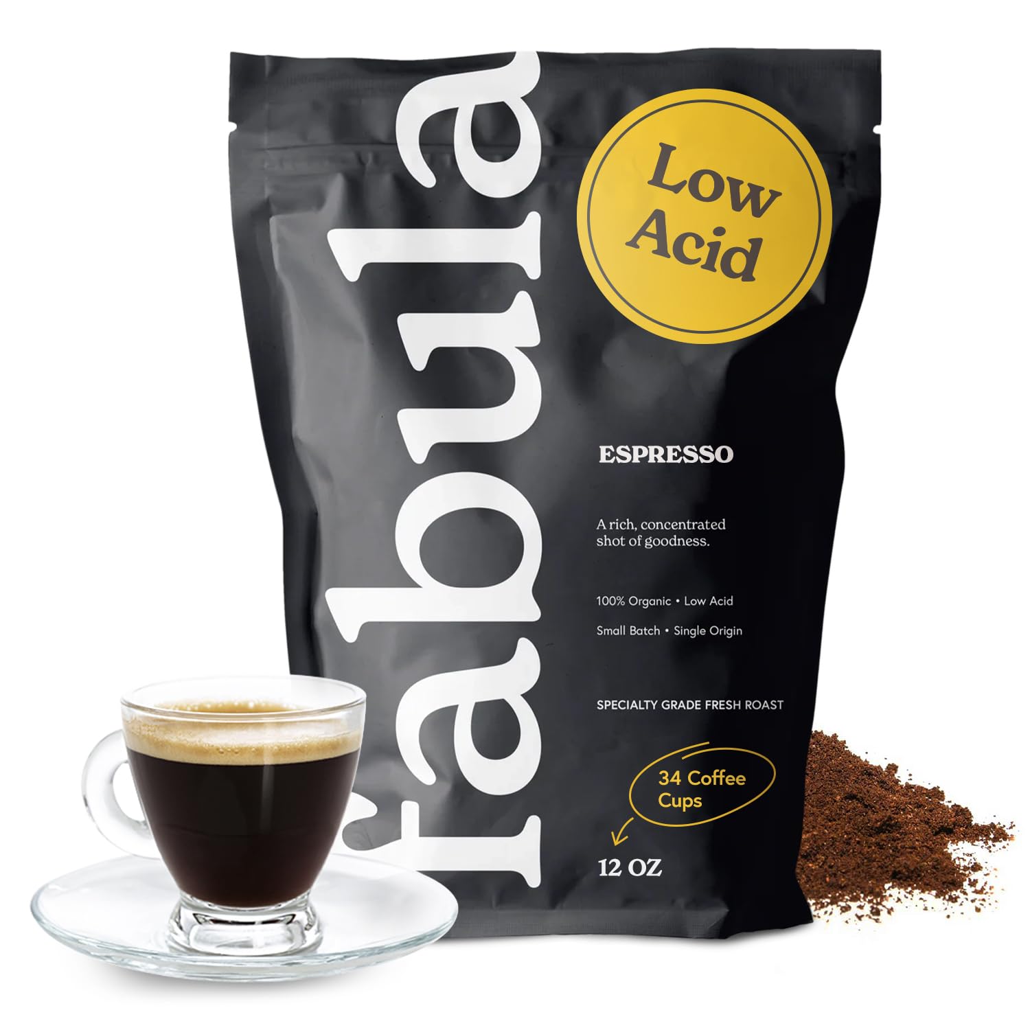 Fabula USDA Organic Espresso Coffee  Freshly Ground Espresso Low Acid Coffee  Non-GMO  No Molds  Mycotoxins Pesticides Free  Single Origin Coffee 12 oz