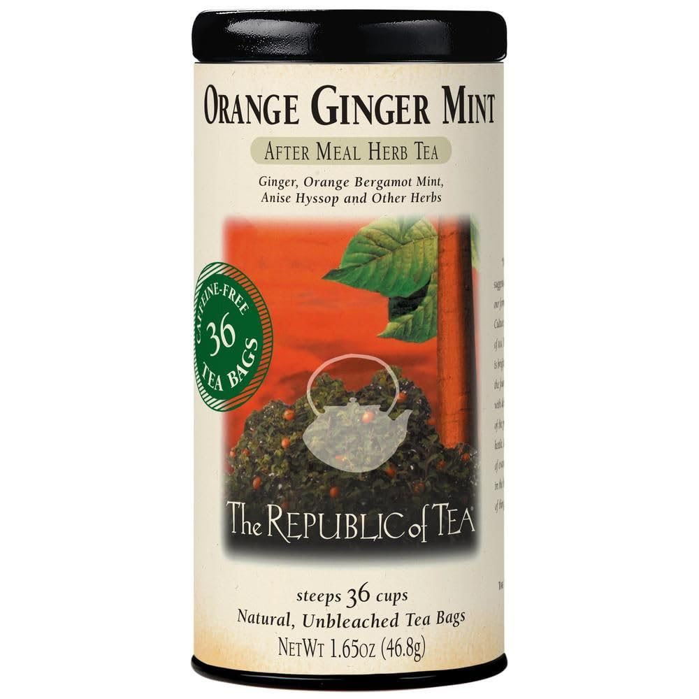 The Republic of Tea Orange Ginger Mint Herbal Tea, Caffeine-Free, 36 Count, Tin