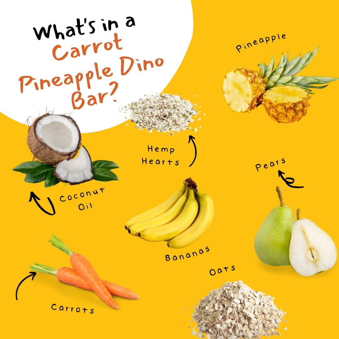 DINO BARS Organic Fruit Bar for Kids, Pineapple & Carrot, 10 Pack