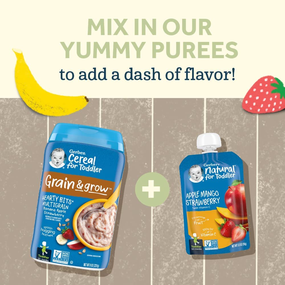 Gerber Baby Cereal Hearty Bits Multigrain Cereal Banana Apple Strawberry, 8 Ounce (Pack Of 2)