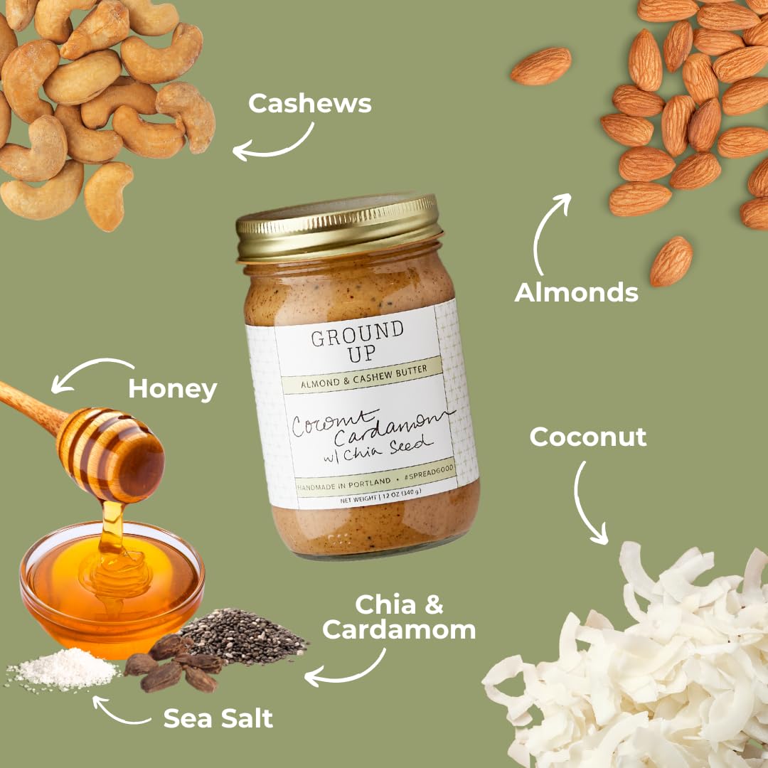 Ground Up Pdx Nut Butter Almond Cashew Coconut Cardamom Chia Seed 12 Ounce