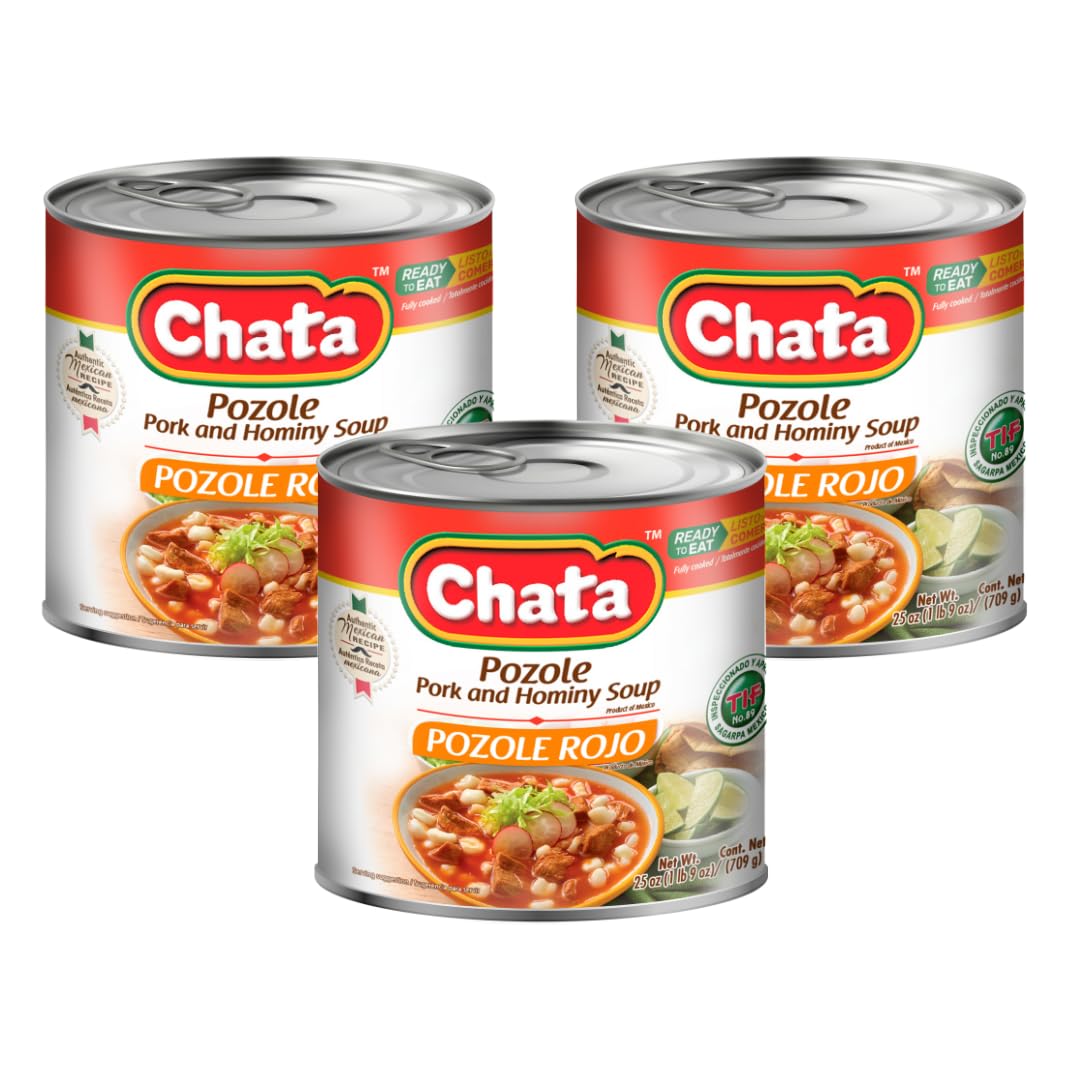 Chata Authentic Pozole Soup with Pork and Hominy Corn  25 oz  Pack of 3
