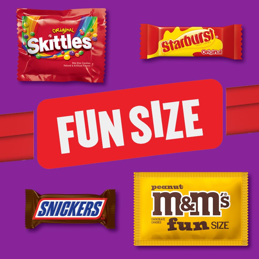M&MS Peanut, SNICKERS, STARBURST & SKITTLES Fun Size Individually Wrapped Halloween Candy Variety Pack, 19.44 oz Bulk Candy Bag