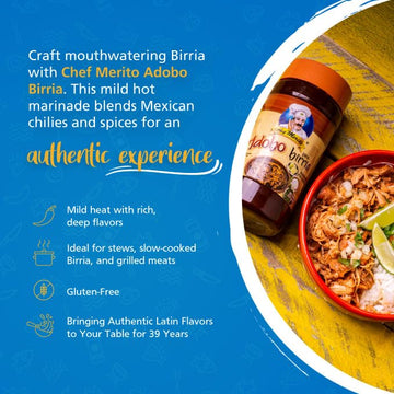 Chef Merito | Adobo Birria Marinade | 18 Ounces | Pack of One | Large Bottle | Birria Made Easy