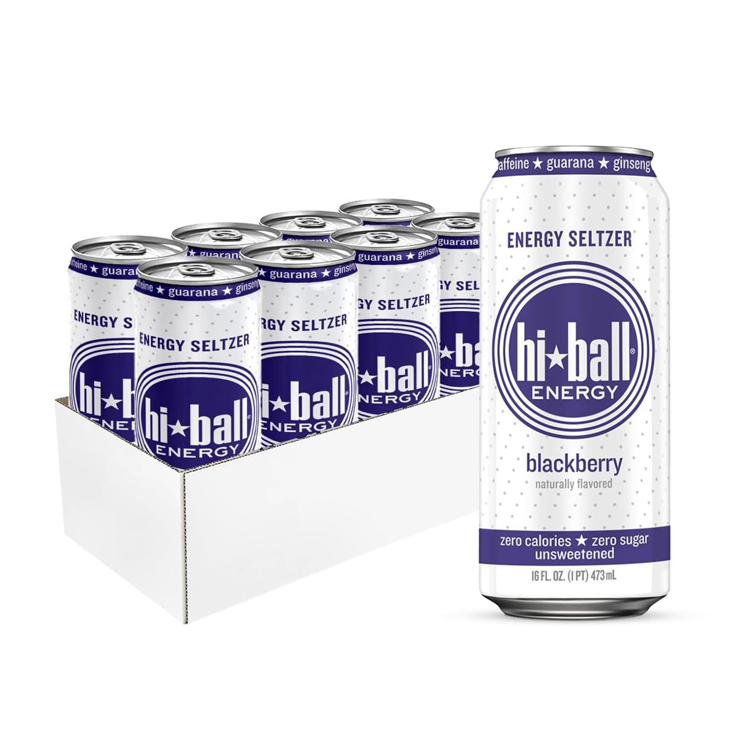 Hiball Clean Energy Seltzer Water, Caffeinated Sparkling Water, 16 Fl Oz (Pack of 8), Blackberry, Sugar Free