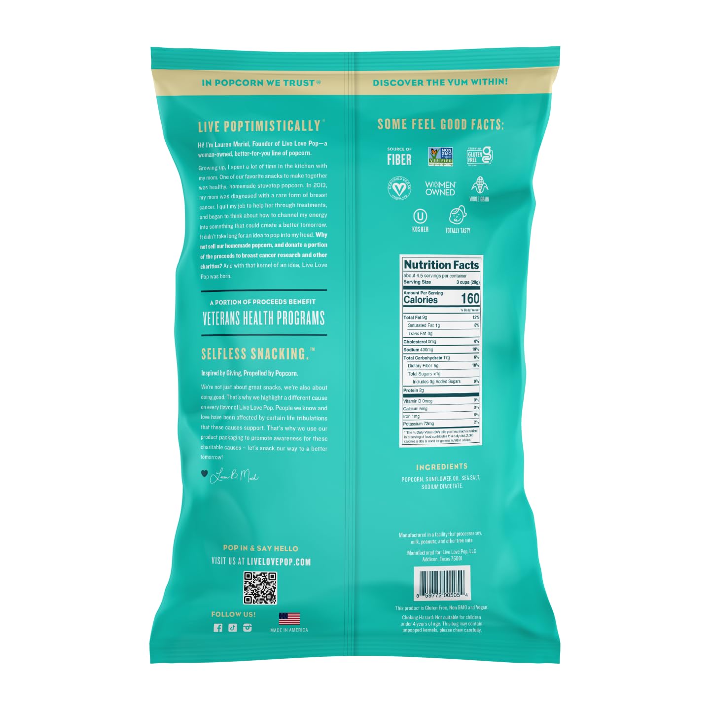 Live Love Pop Salt and Vinegar Popcorn 4.4 oz. (4 pack)