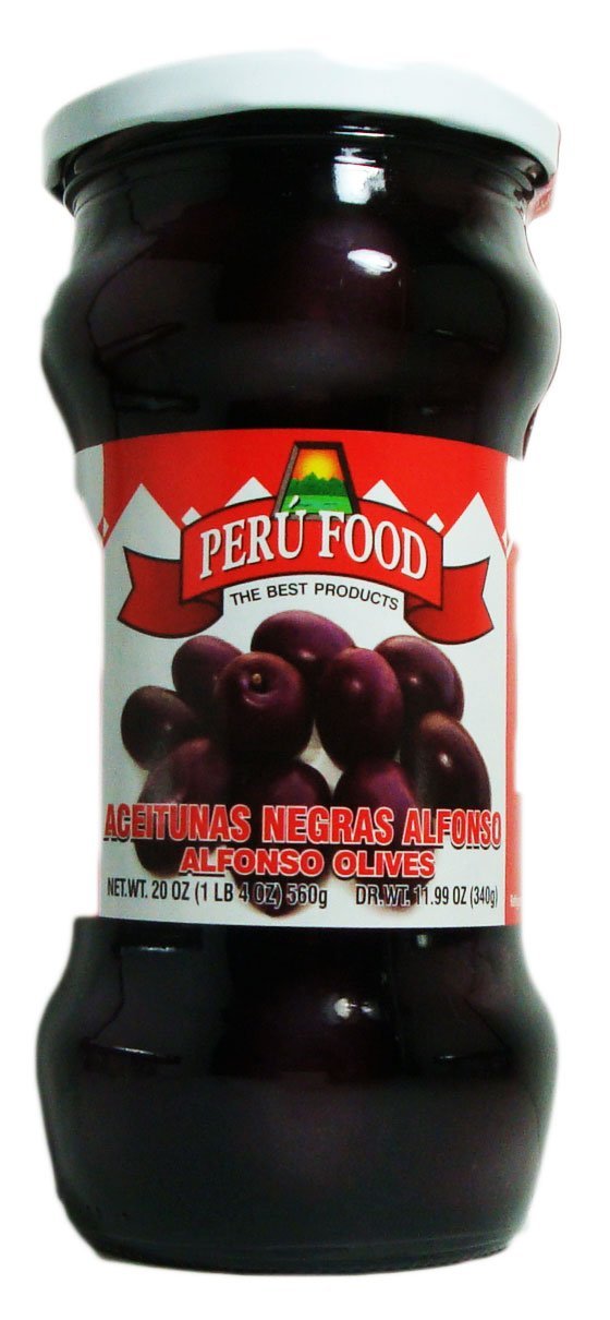 Peru Food Black Olives in Brine - Aceitunas Negras de Botija - Product of Peru - 20 oz.