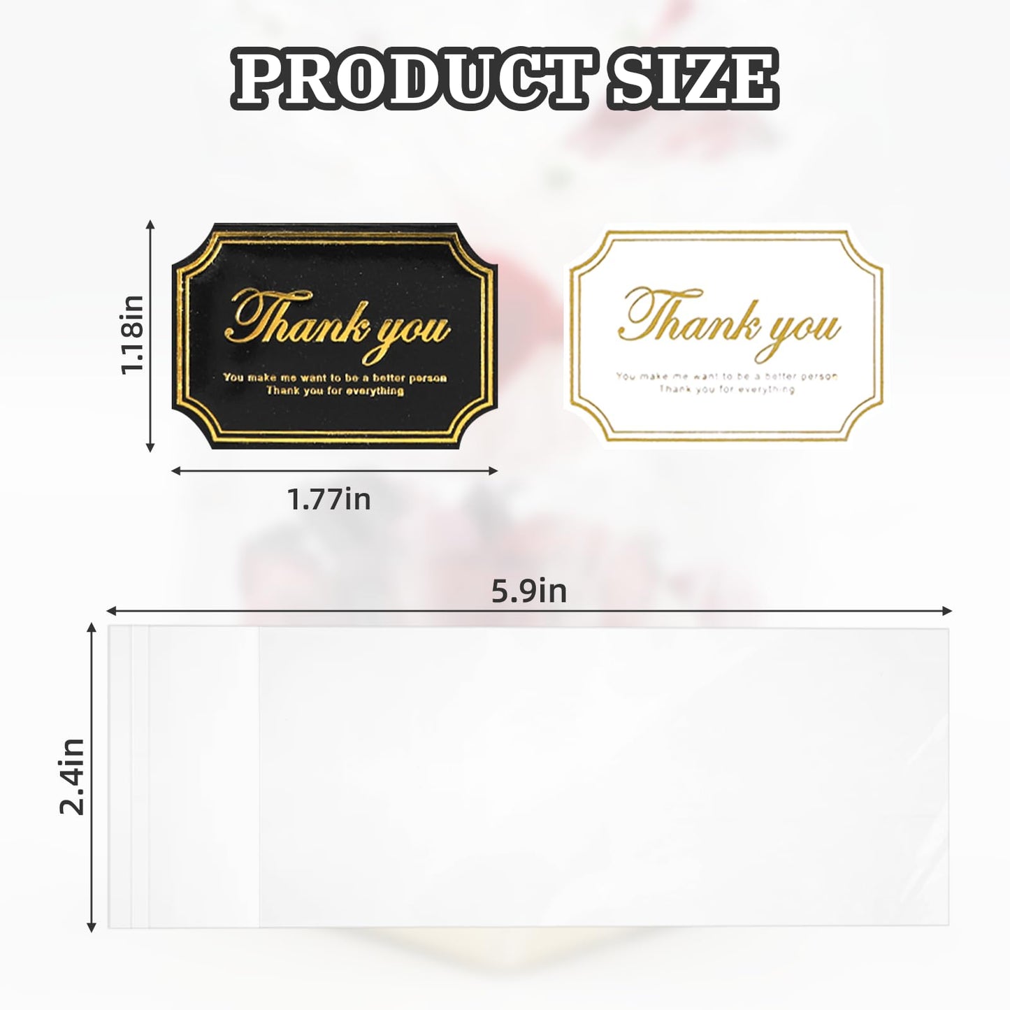 Qiuruoo Chocolate Bar Wrappers with Thank You Stickers, 2.5 x 7.1 Inch, Gold/Clear, Self-Adhesive Plastic, 200 Pcs