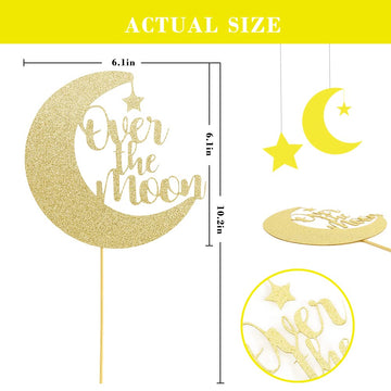 Over The Moon Cake Topper - Baby Shower, Gender Reveals Cake Top Hat, Birthday Party Decorations, Glitter Cardboard, Studio Phot