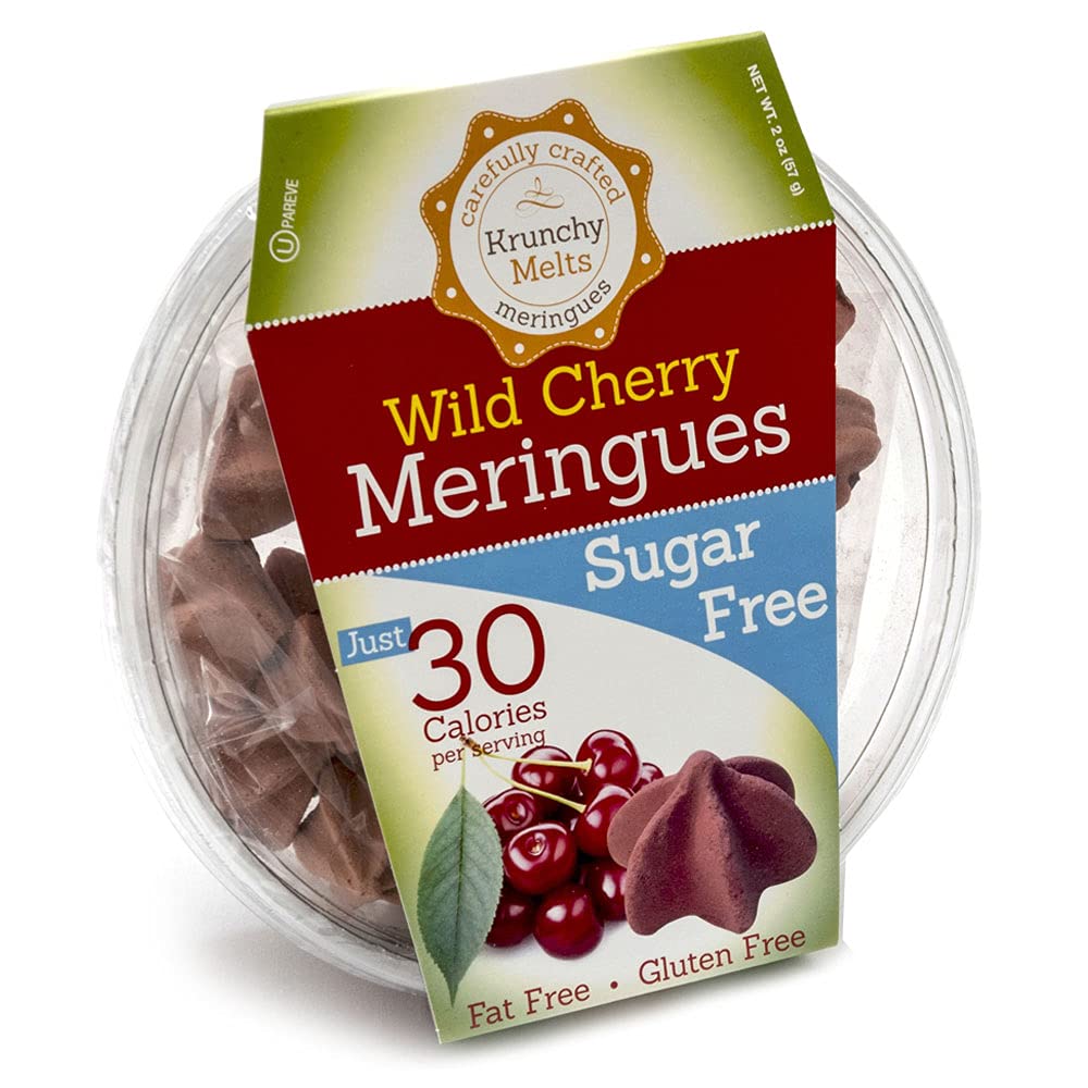 Krunchy Melts Sugar Free Meringue Cookies - Wild Cherry Flavor - 2 Oz - Gluten Free, Nut Free, 30 Calories Per Serving - Red