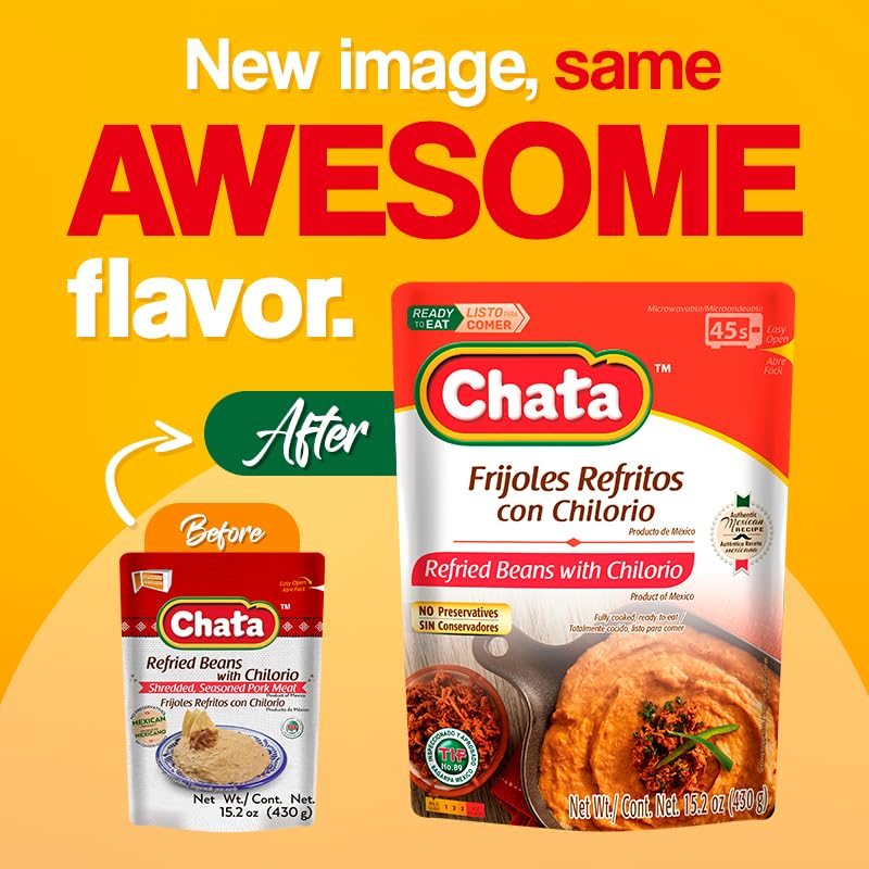 Chata Refried Beans With Pork Chilorio, 15.2 Oz, Pack Of 12