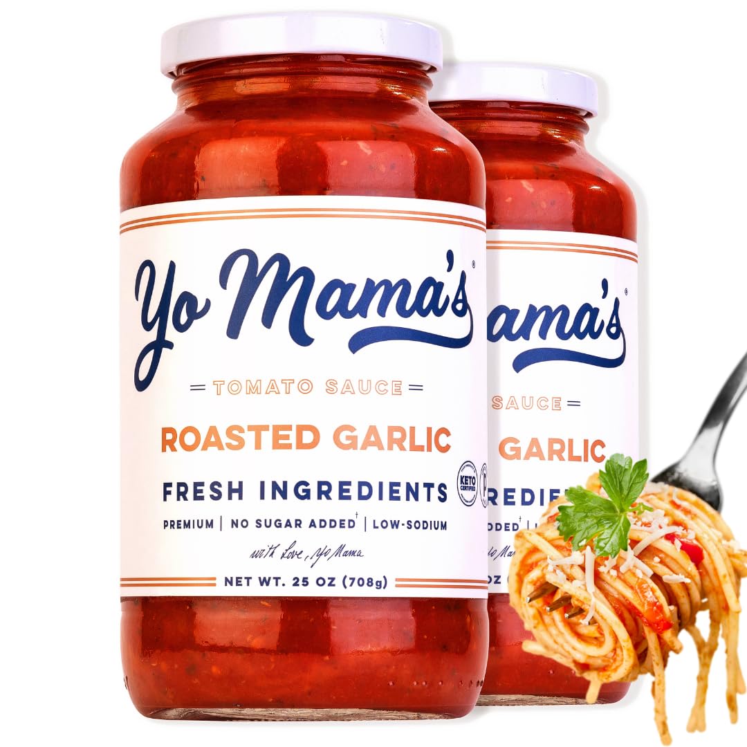 Yo Mamas Foods Keto Roasted Garlic Pasta Sauce, Vegan, Low Carb, Gluten Free, 1.56 lb (Pack of 2)
