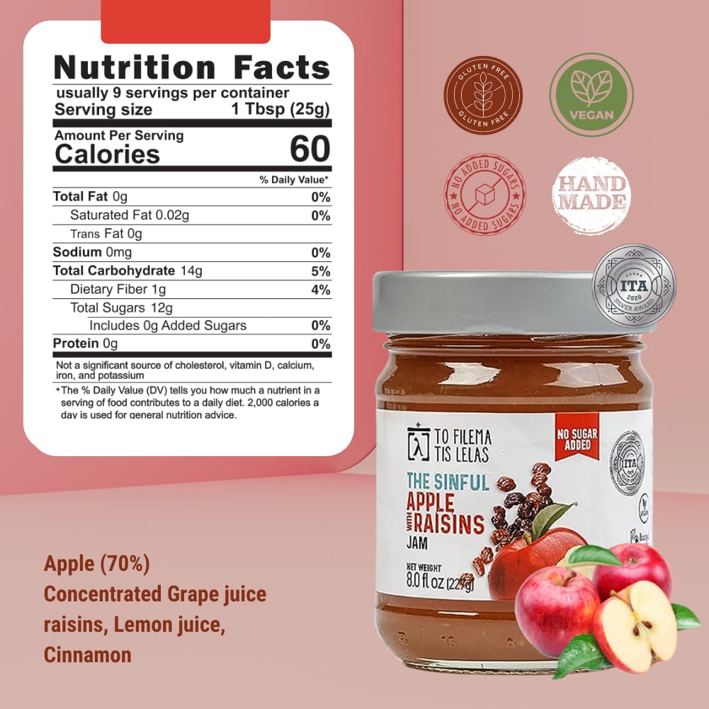 Apple Jam - 8 Fl. Oz - No Sugar Added Natural Sweetness Taste - Made In Greece, No Preservatives, Gluten Free Apple Jam - Fruit