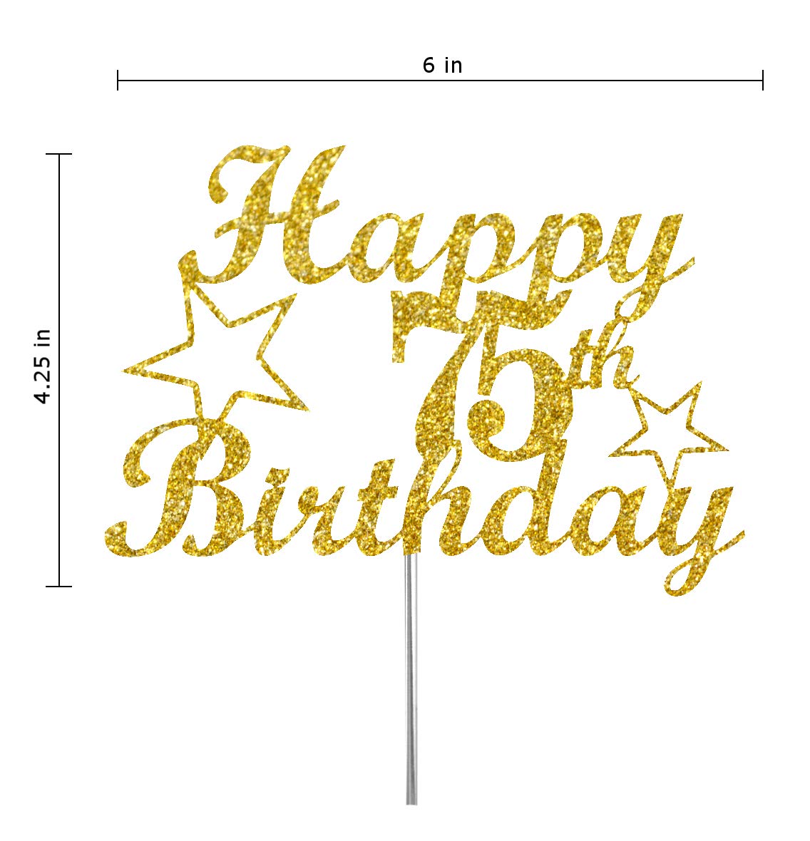 75Th Birthday Cake Topper Gold Glitter, Party Decoration Ideas, Premium Quality, Sturdy Doubled Sided Glitter, Acrylic Stick. Ma