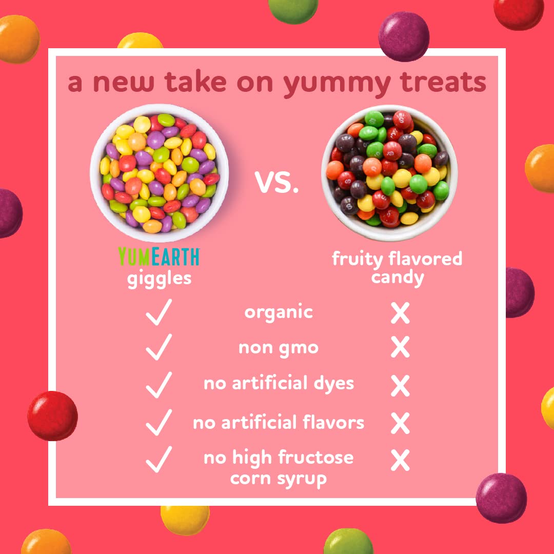 YumEarth Organic Giggles Chewy Candy - Allergy Friendly (Top 9 Free), No Artificial Dyes, Non GMO, Gluten Free, Vegan Candy Snac