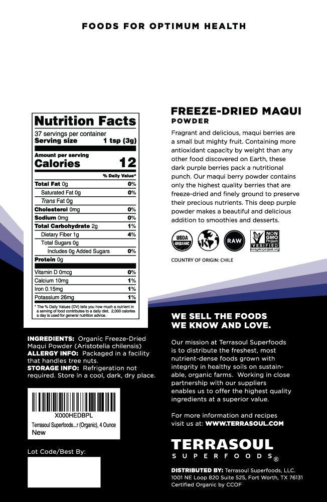 Terrasoul Superfoods Organic Maqui Berry Powder, 4 Oz