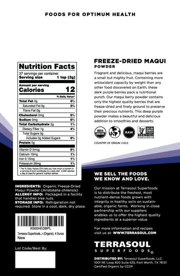 Terrasoul Superfoods Organic Maqui Berry Powder  4 Oz  Freeze-Dried  Antioxidant-Rich Superfood for Smoothies  Desserts  and Immune Support
