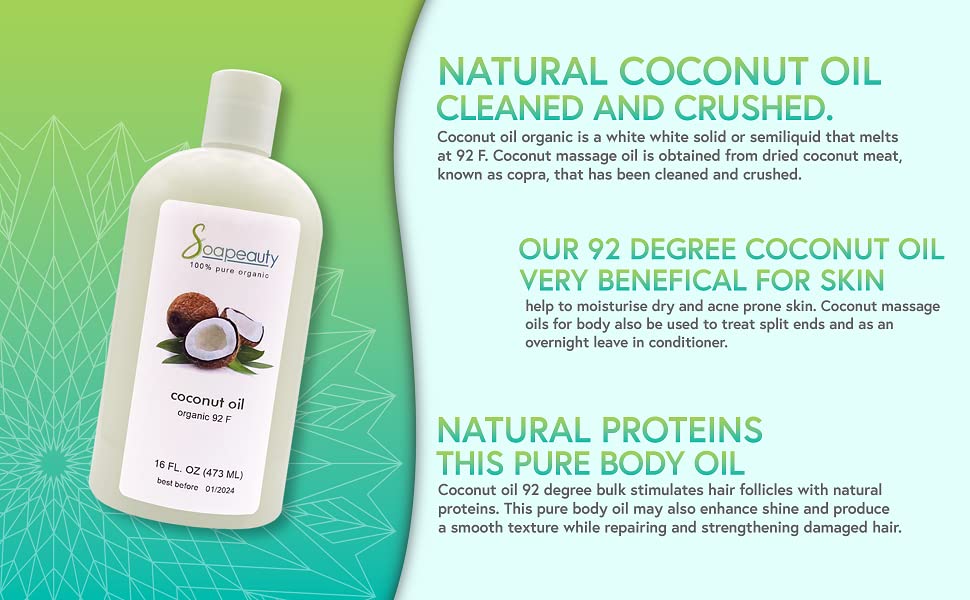 COCONUT OIL 92 DEGREE REFINED BLEACHED 100% PURE COLD PRESSED (16 OZ)