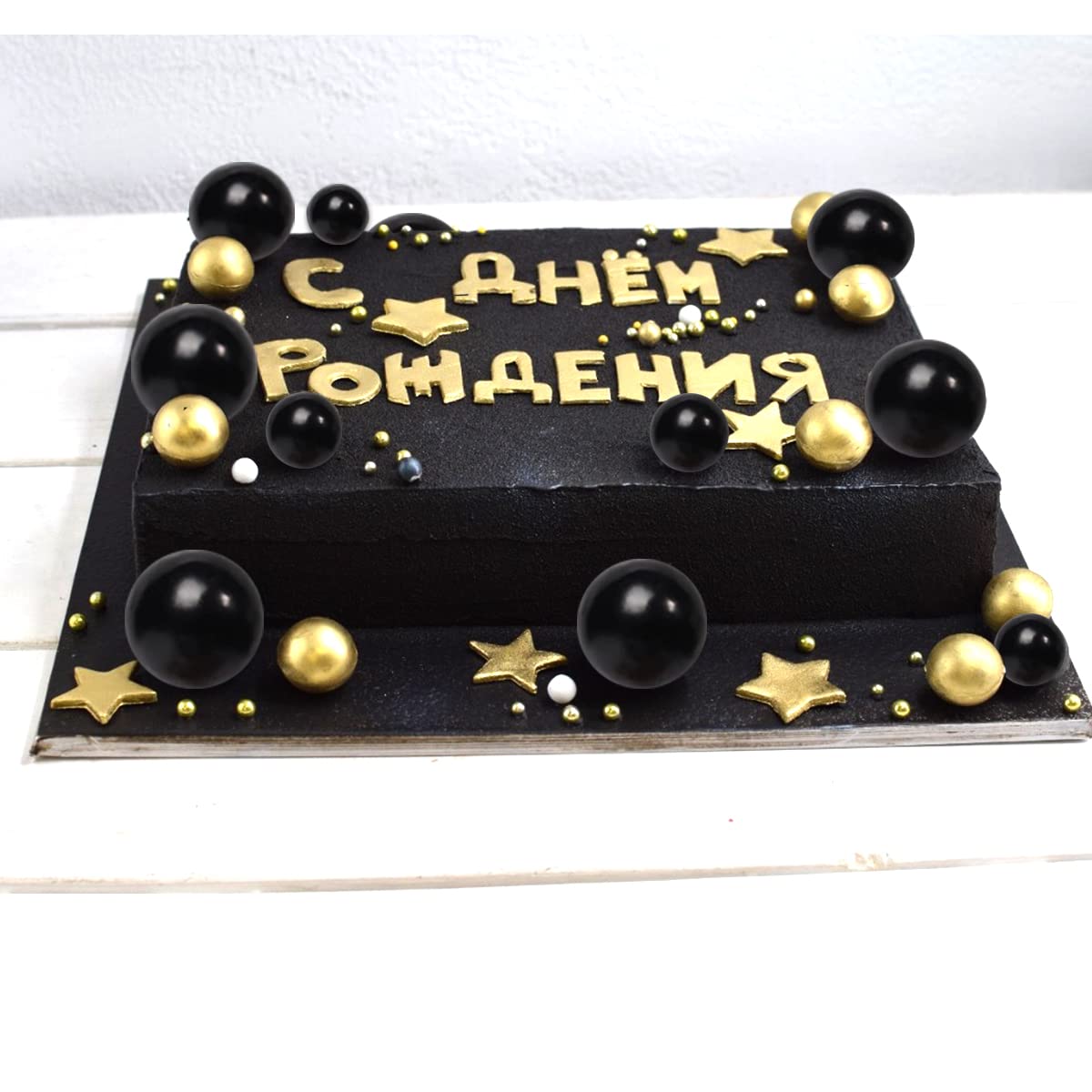 HZMM 25 Pcs Foam Pearl Balls Cake Toppers for Birthday, Wedding, Baby Shower, Black, Model 800401