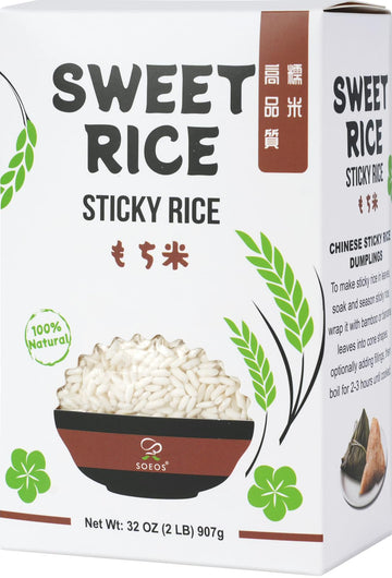 Soeos Sweet Sticky Rice 2lbs, Premium Glutinous Rice, All Natural Gluten Free Sticky Rice for Desserts or Rice Cakes, Rich in Fi