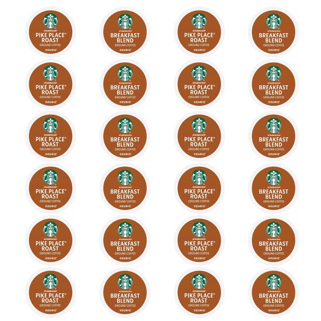 KUPIX Medium Roast Coffee K-Cups Sampler, Includes Starbucks Pike Place Roast & Breakfast Blend, 24 Count