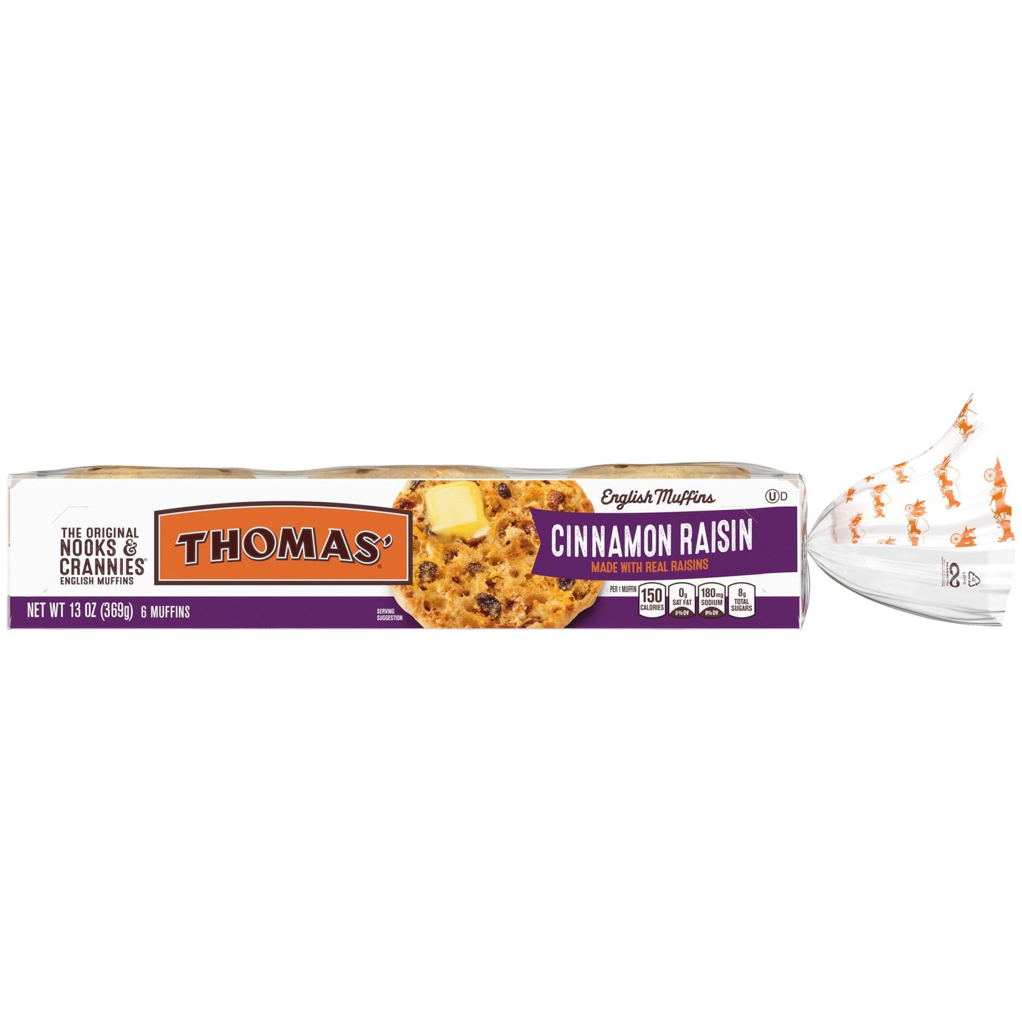 Thomas Cinnamon Raisin English Muffins, 6 Count, 13 Oz Package of English Muffins