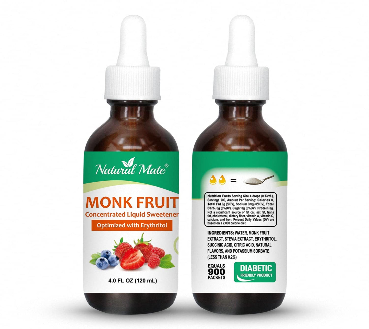 Monk Fruit Liquid Sweetener (Optimized With Erythritol) 4 Fl Oz (120 Ml) - Glass Bottle | 1 Pack