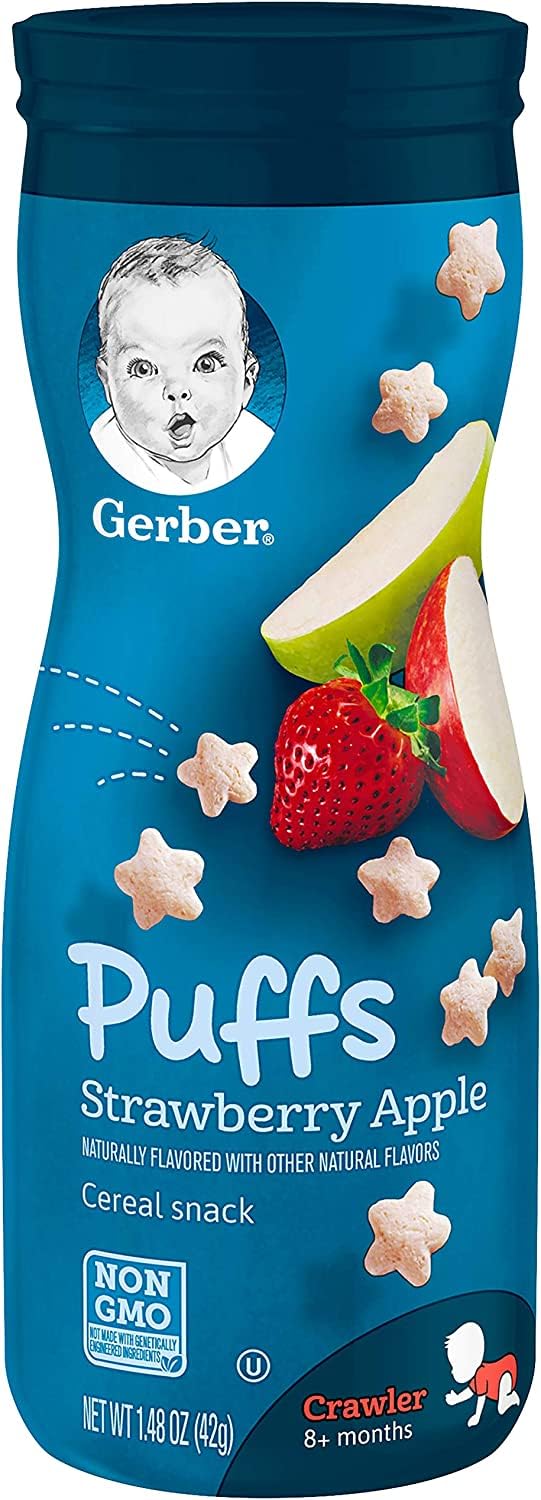 Gerber Snacks For Baby Grain & Grow Puffs, Strawberry Apple, 1.48 Oz (Pack Of 3)