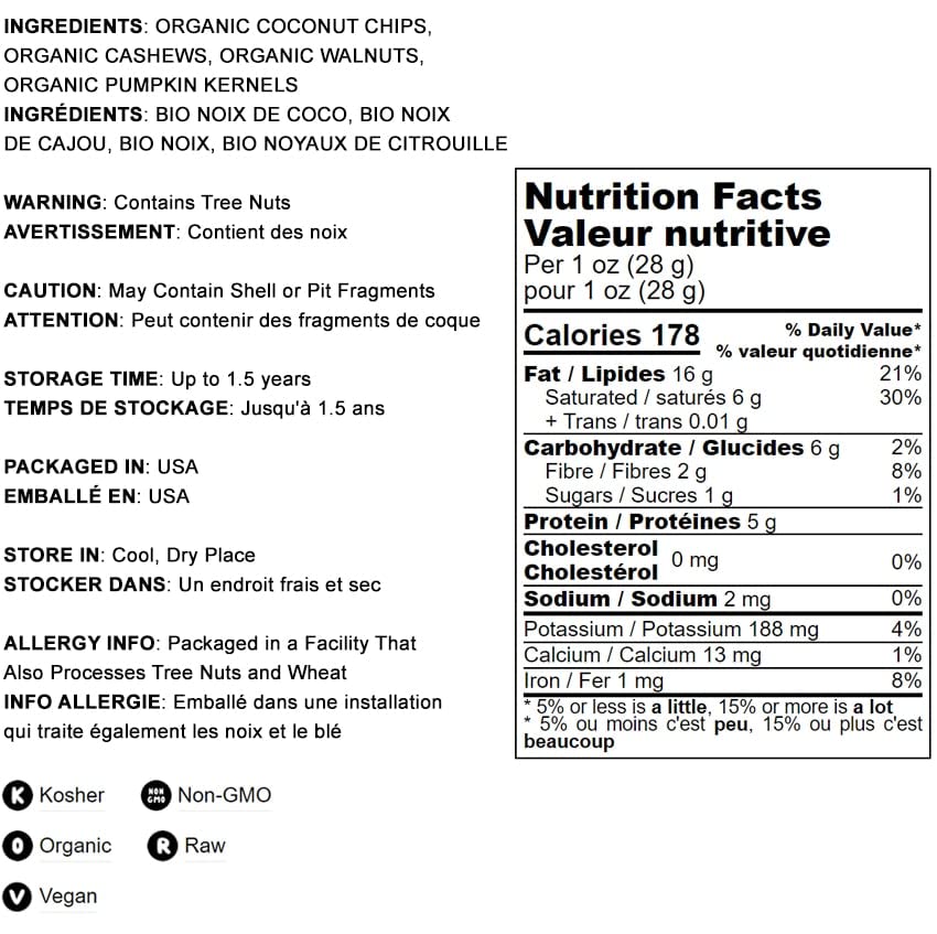 Food To Live Organic Coconut And Friends Trail Mix, 8 Ounces - Raw And Non-Gmo Snack Mix Contains Coconut Chips, Cashews, Pumpki