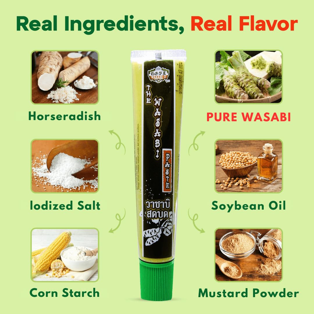 WASABI-O Wasabi Paste - 15% Real Japanese Wasabi, 1.52oz Tube, Green, Vegan, Halal