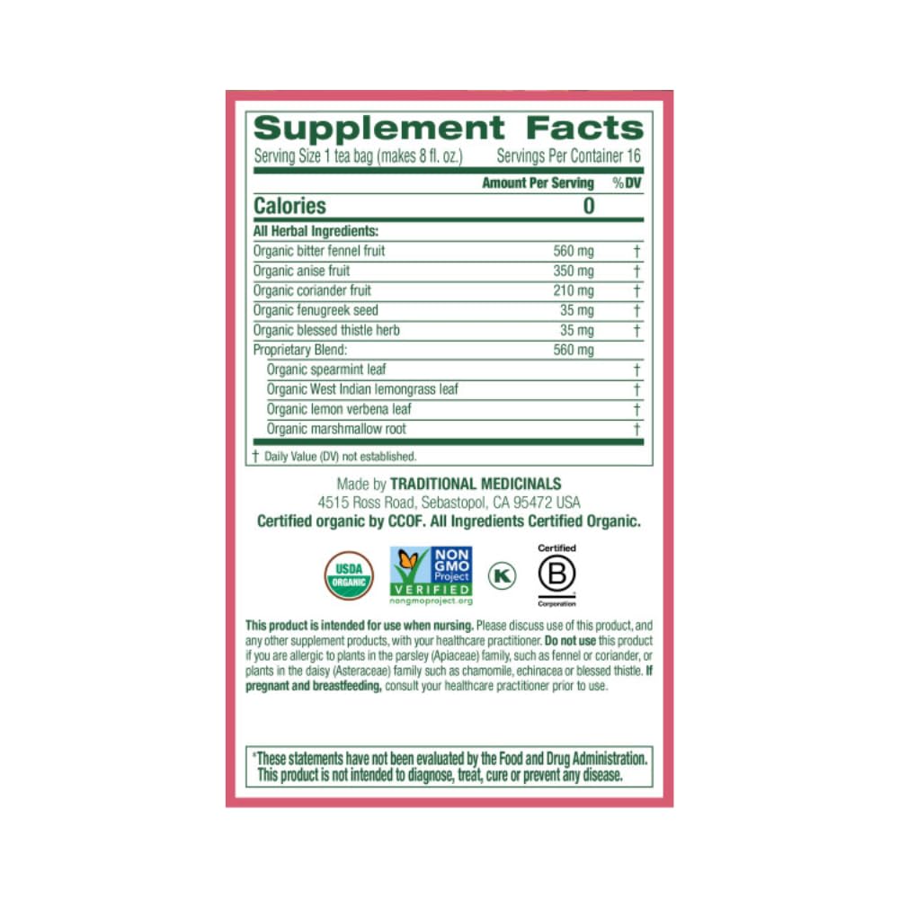 Traditional Medicinals Organic Mothers Milk Herbal Tea, Promotes Healthy (16 Count (Pack of 1))