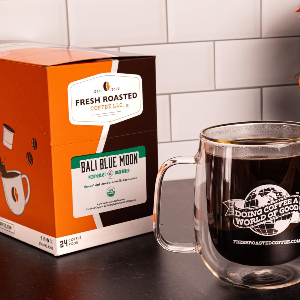 Fresh Roasted Coffee Bali Blue Moon Medium Roast K-Cup Compatible 72 Pods Coffee
