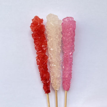 Classic Rock Candy Sticks, Sugar Rock Crystal Lollipops, Individually Wrapped (6 Count, Valentine Mix (Red Strawberry, Pink Cher